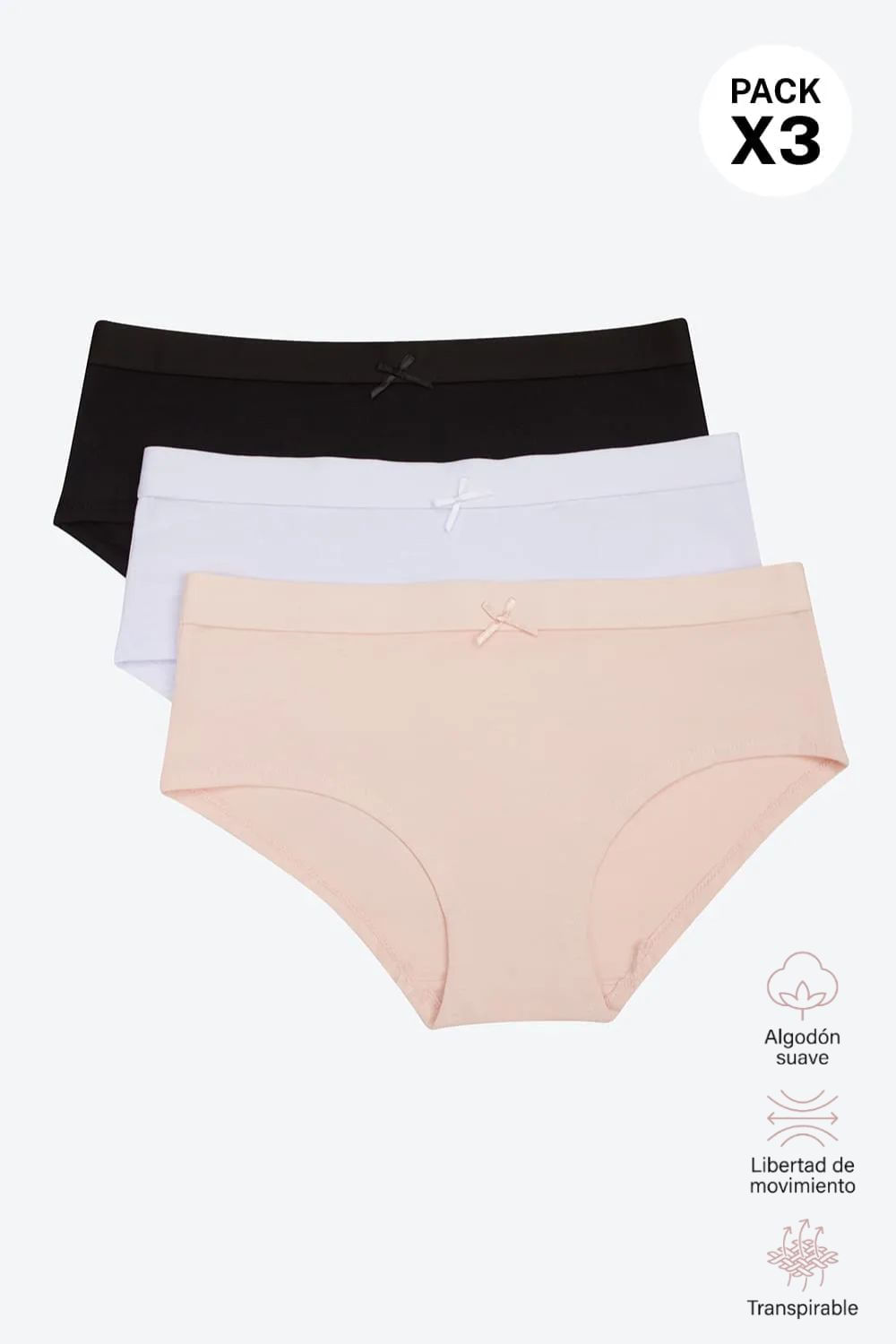 Hípster confeccionado en algodón sin costuras paquetería x3